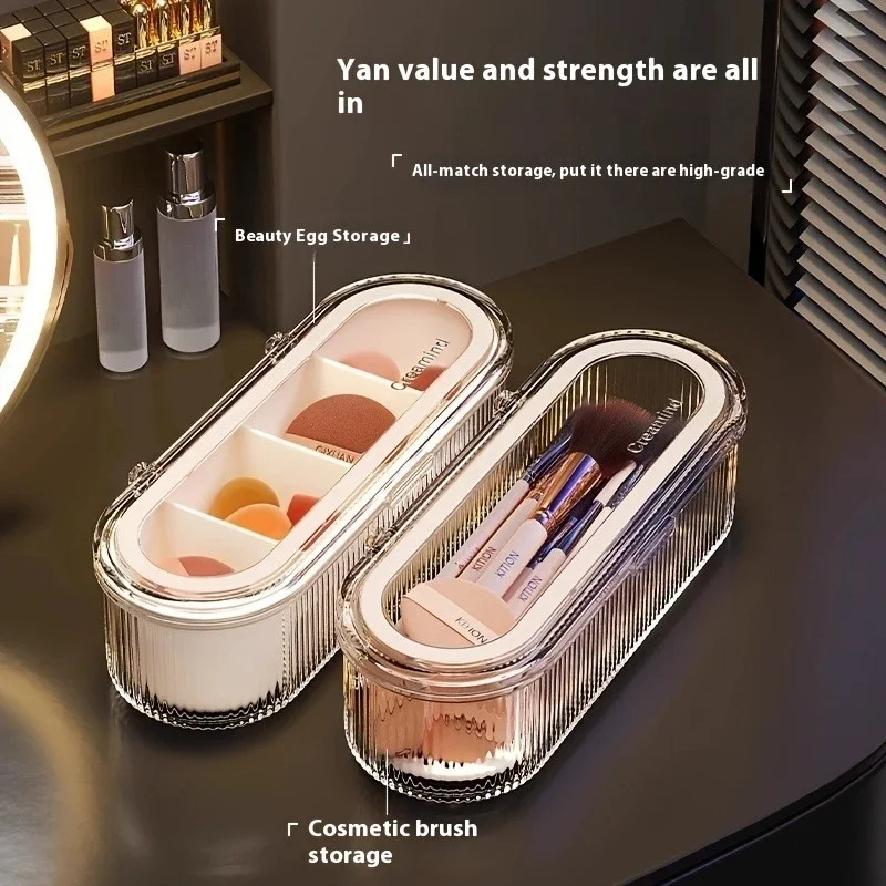 1pc Transparent Makeup Brush Organizer with Lid Cosmetic Brush Storage Box Dustproof Holder for Home Kitchen Chopsticks