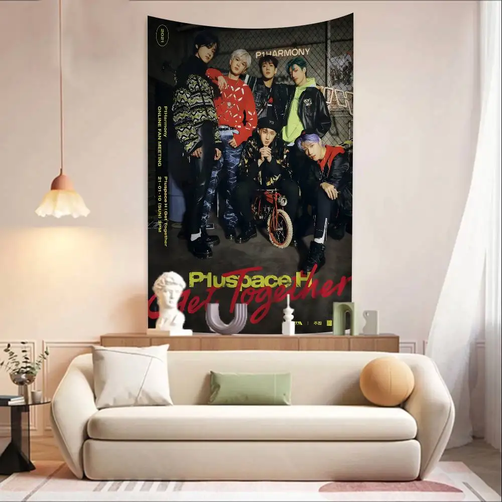 P-P1Harmony KPOP Cartoon Hanging Bohemian Tapestry Hanging Tarot Hippie Wall Rugs Dorm Japanese Tapestry