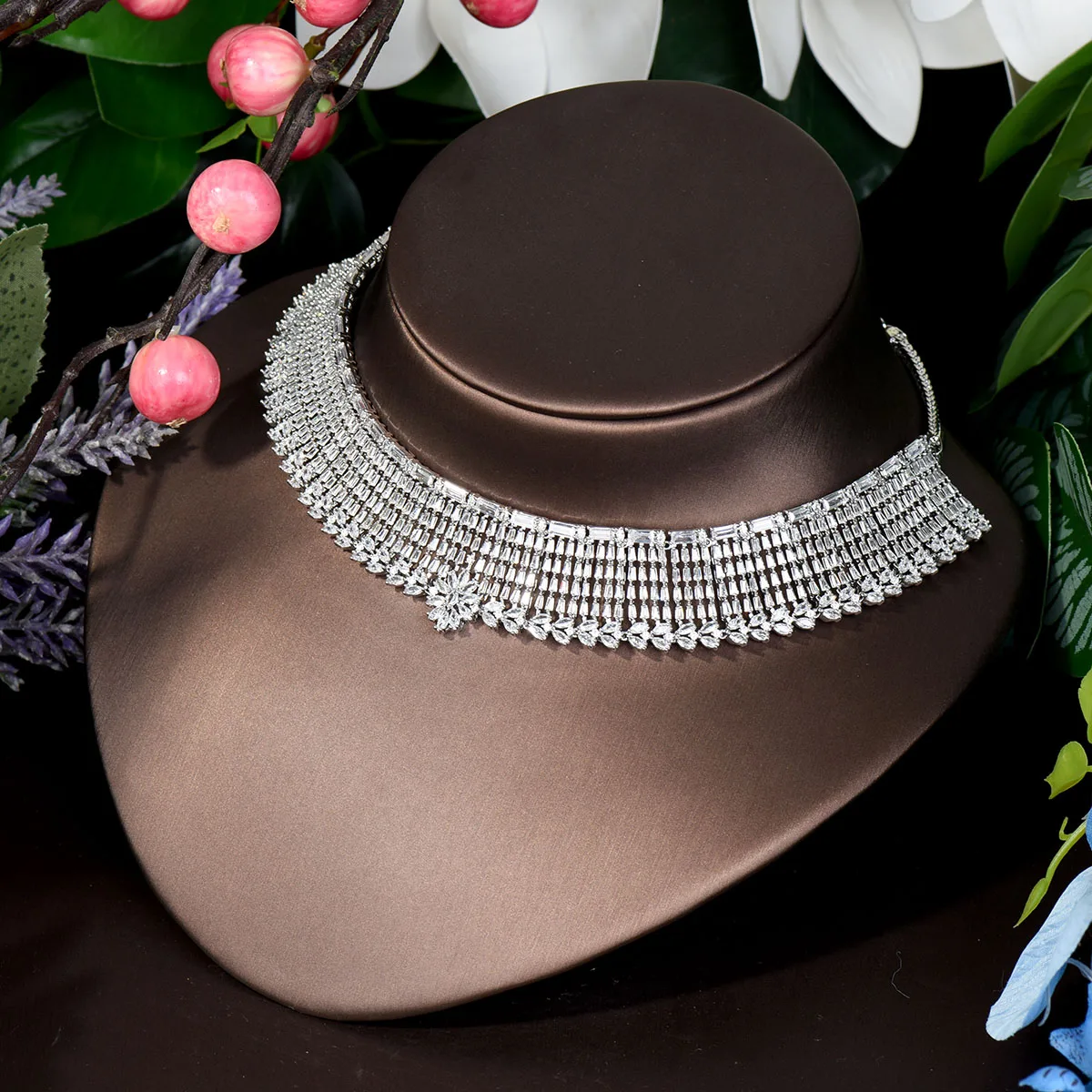 HIBRIDE Top Quality White Gold Color Cubic Zirconia Bridal Jewelry Set Wedding Necklace And Earring Sets Party Accessorie N-292