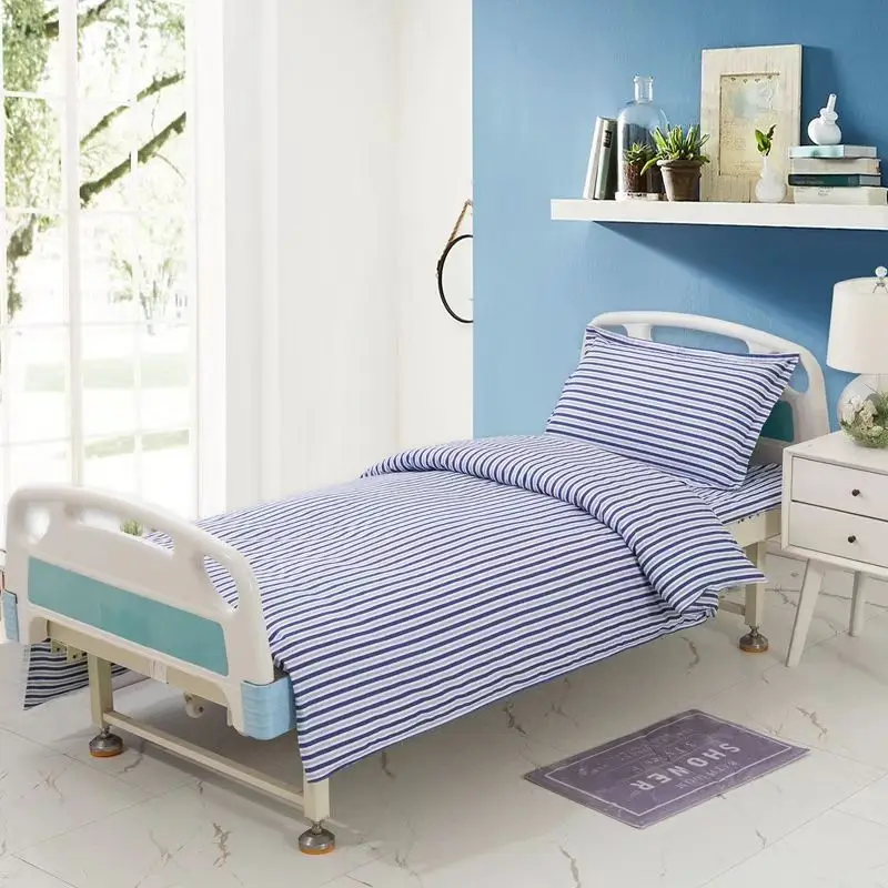 Twin-Bettwäsche-Set, gestreifter Bettbezug + Kissenbezug + flaches Laken für Krankenhaus, Pflegeheim, Gesundheitszentrum, Schlafsaal, individuell, Großhandel