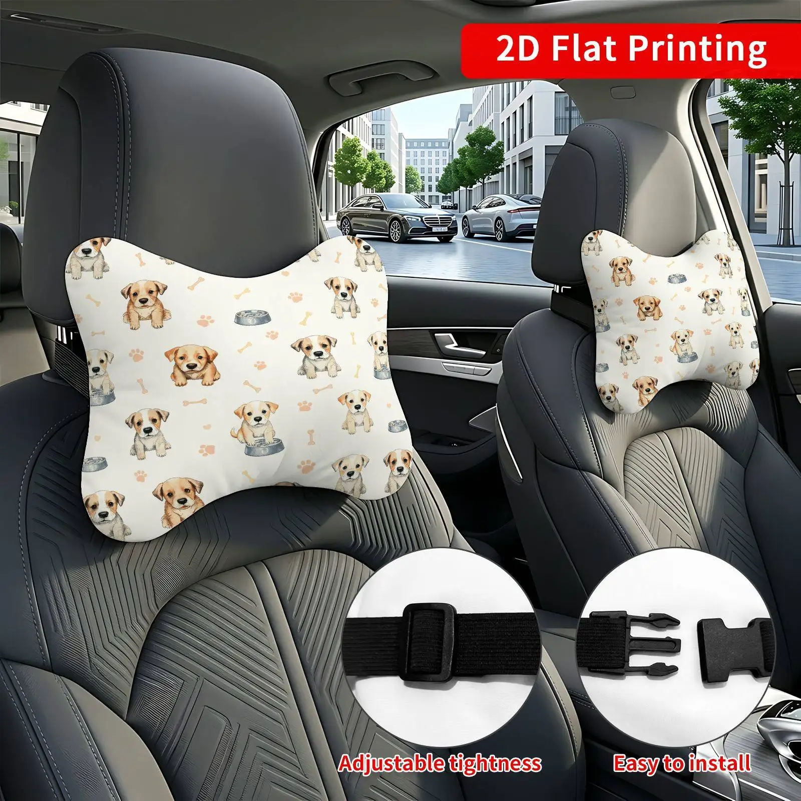 2pcs Fresh Style Puppy Bone Dog Bowl Car Seat Headrest, Neck Support Cushion, Suitable For All Seasons Of Car Additions, Fresh S