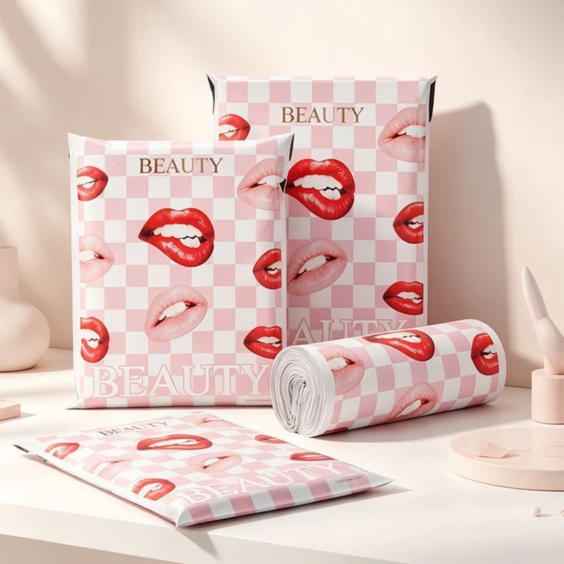50Pcs Red Lip Printed Courier Bag Plastic Packaging Bags Logistics Delivery Envelope for Small Business Shipping Supplies