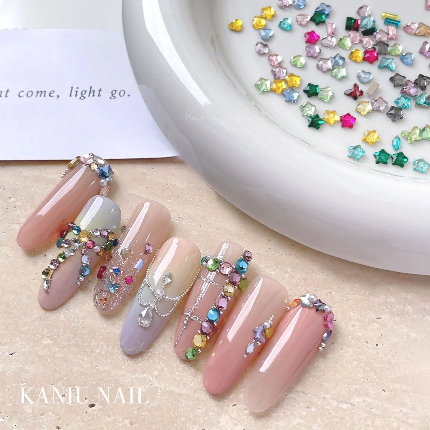 12grid 3D Colorful Multi Shapes Nail Rhinestones Cute Butterfly Heart Star Rhombus Rectangular Nail Gemstone Flatback Nail Charm