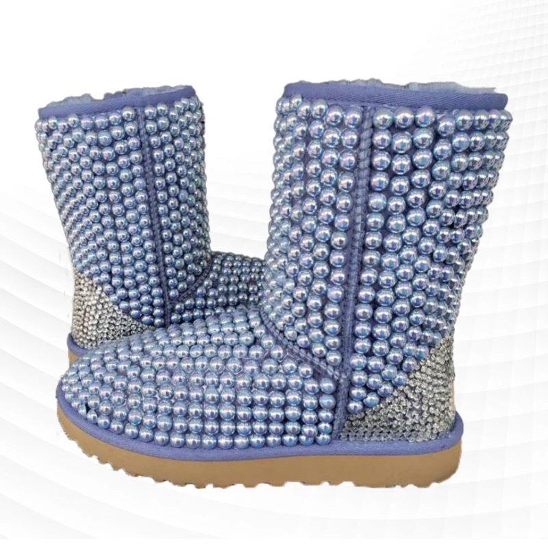 Light purple Pearl Diamond full pack custom style and calf Uggs for a large size women\'s boots 35-44