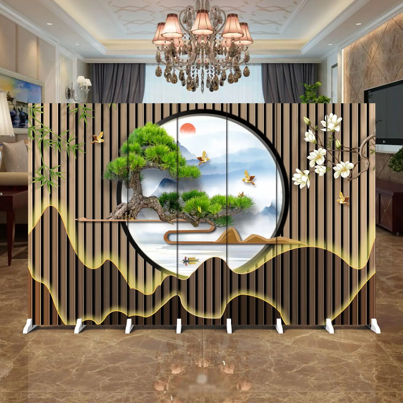 New Chinese screen office partition block modern simple living room home bedroom hotel folding mobile folding screen