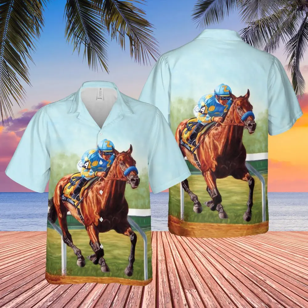 Hawaiian Shirt For Men Horse Racing Summer Short Sleeve Shirt Fashion Streetwear Oversized Men\'S Shirt Casual Clothing 5XL