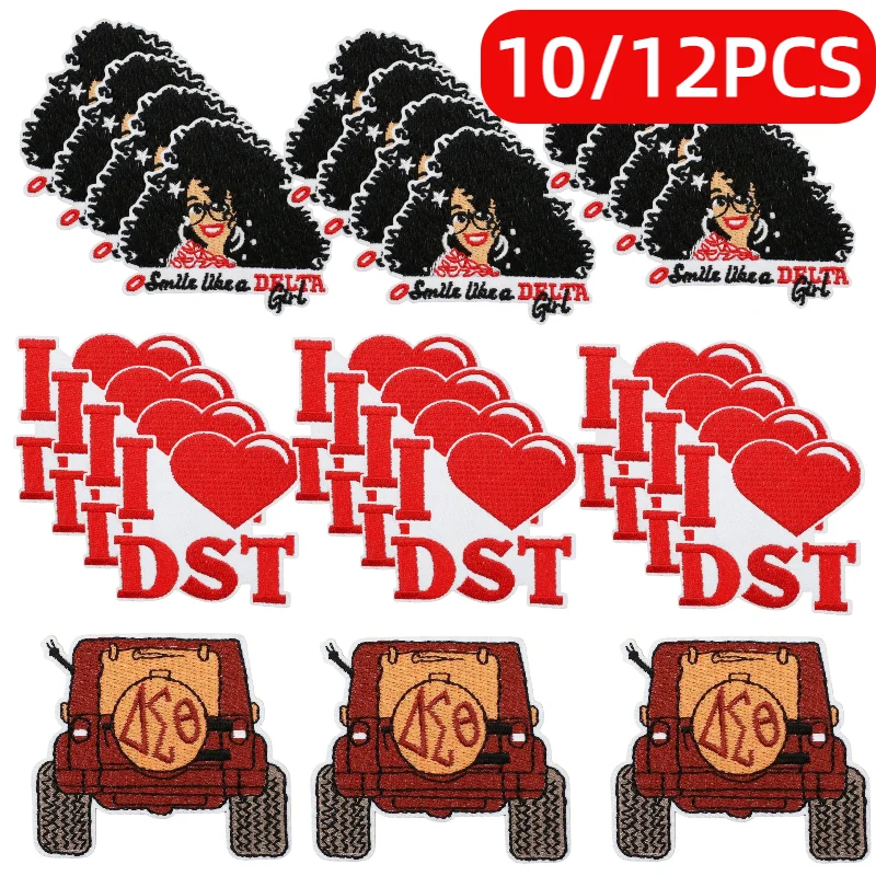 1913 DST Delta Sigma Theta Patch Iron on Patches Red Theme Embroidery 10/12PCS Wholesale Independence Day Ironing Bag/hat/clothi