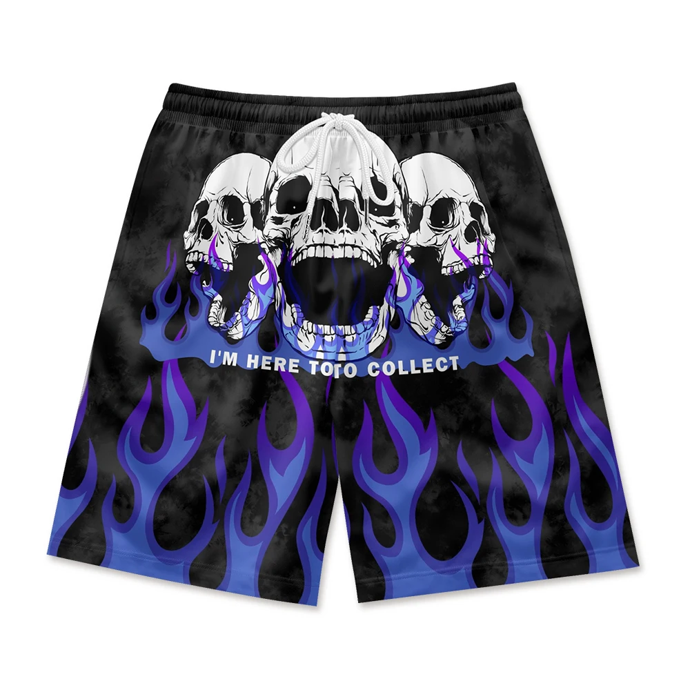 

Men's casual shorts with skull print, comfortable beach pocket, waist rope for breathability and quick drying in summer