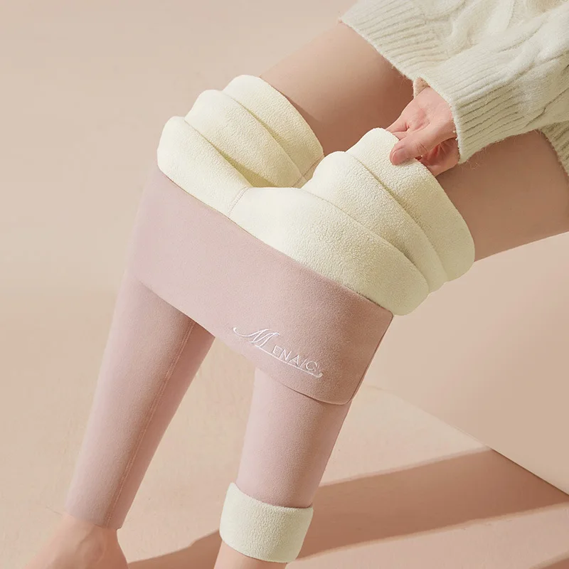 

High Waisted German Wool Lamb Wool Winter with Added Wool Thickening Cationic Heating Large Size Warm Pants Women's Leggings