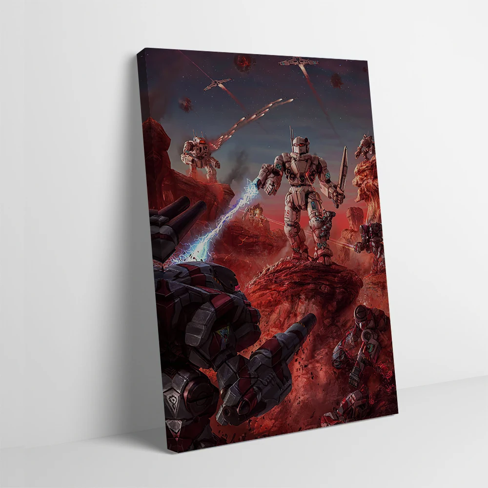 Affiche imprimée Battletech Mechs Battle on Red Planet, images personnalisables, peinture sur toile, décoration murale pour salle de jeu