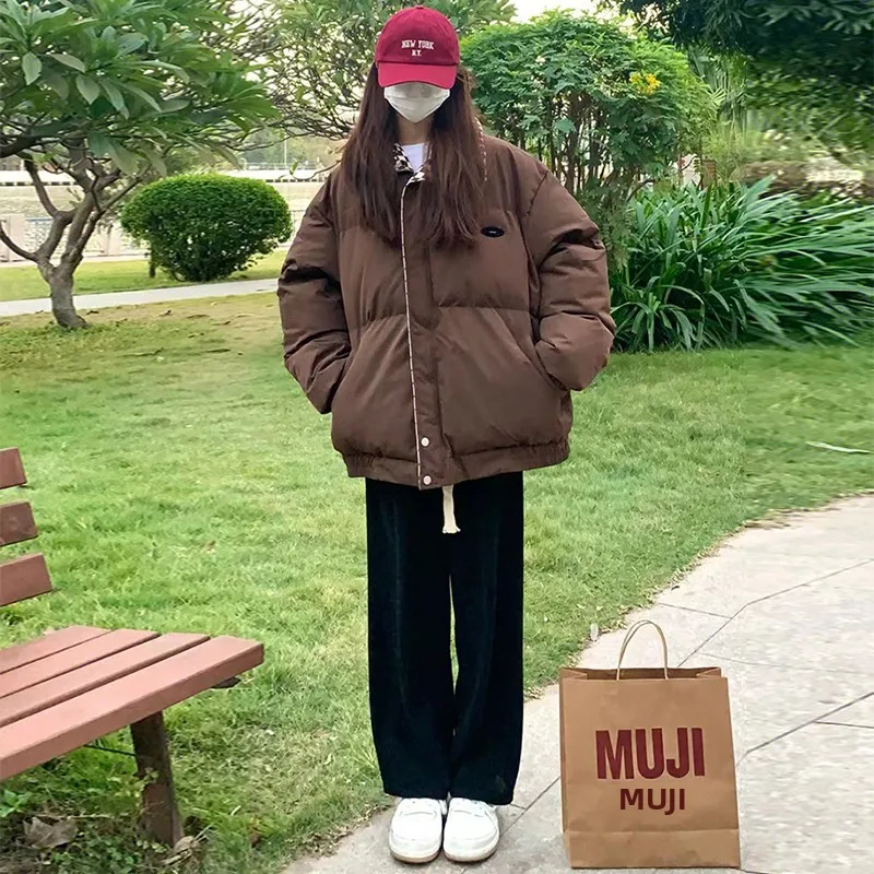 

Winter Thickened Short Puffer Jacket Women's Loose Stand Collar Quilted Cotton Coat Korean Style Bread Cotton Outerwear