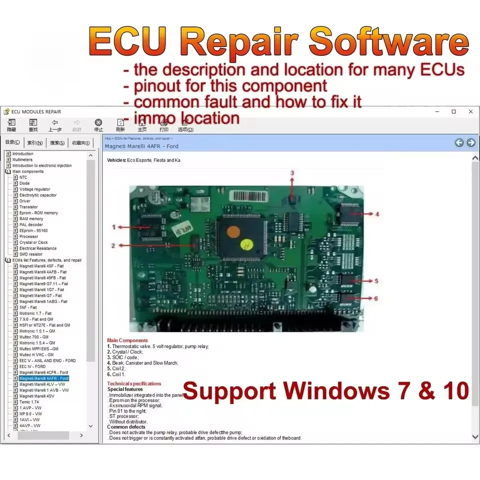 

New ECU Repair Software ECU Modules Repair Pinout Immo Location Including Multimeters Transistor EEprom Defects RAM PAL Decoder