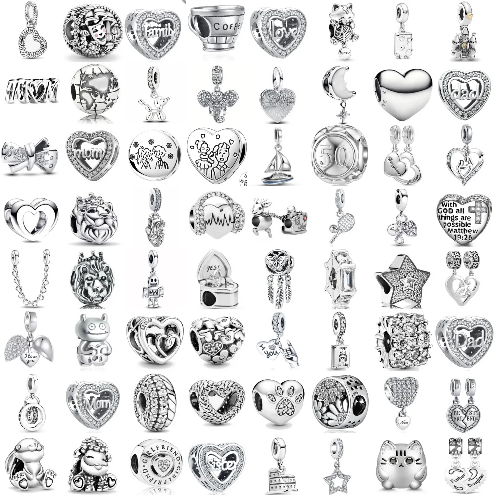 

НОВЫЙ хит продаж, подвеска из серебра 925 пробы в форме сердца, кошка, кролик, бант из бисера, подходит для европейского оригинального браслета, изысканные ювелирные изделия своими руками