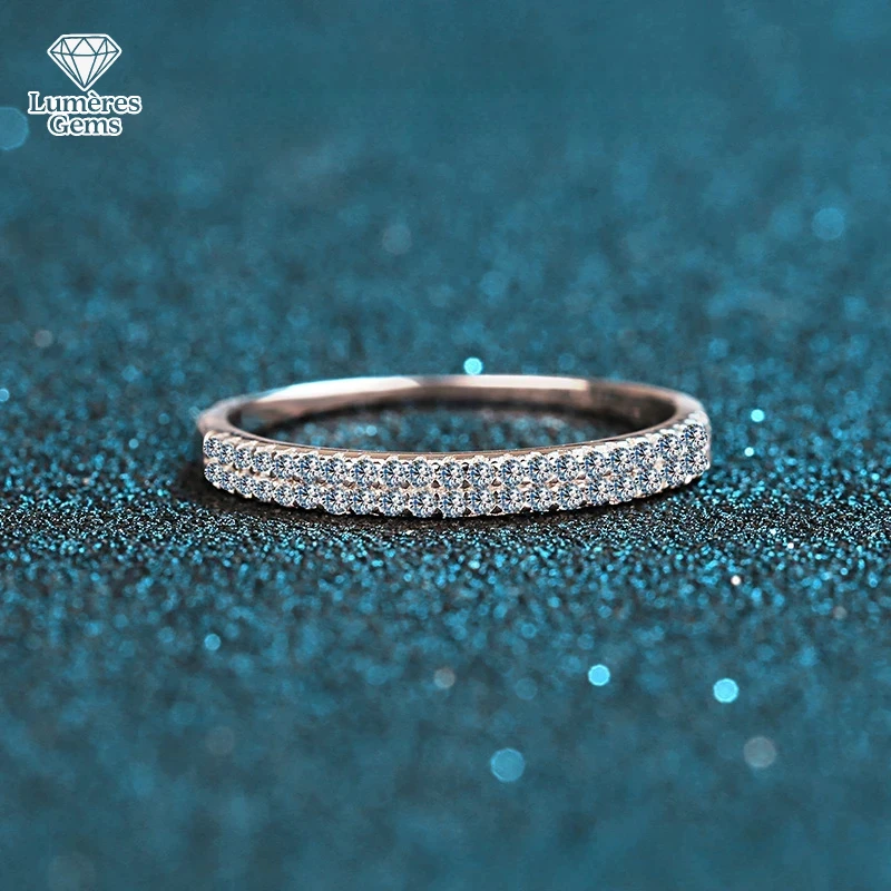 

New Women'S Pt950 Platinum Moissanite Diamond Ring Double Row Micro-Inlaid Gift