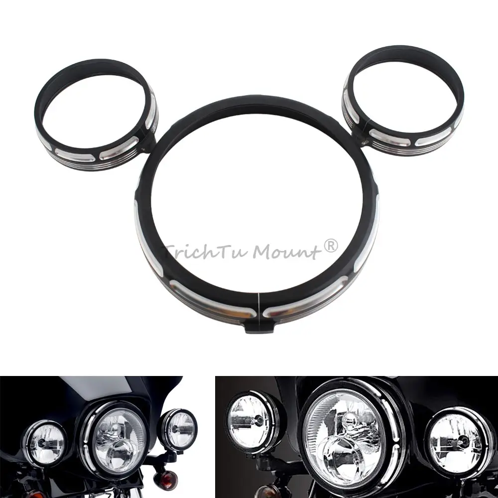 

Motorcycle 7" Headlight Ring 4.5" Fog Passing Light Lamp Trim Rings Cover For Harley Electra Street Glide Road King 1994-2024