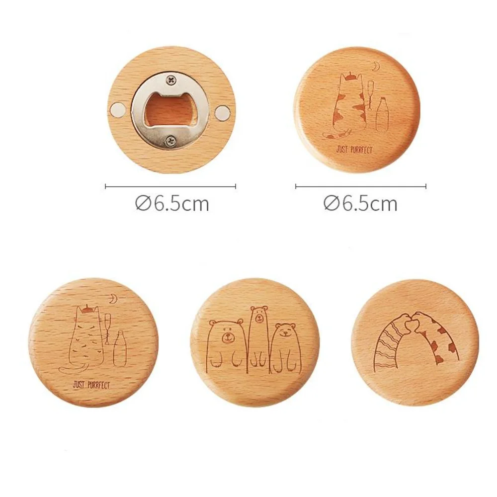 

100Pcs Blank DIY Beech Wooden Round Shape Bottle Opener Coaster Fridge Magnet Decoration Beer Bottle Opener Custom