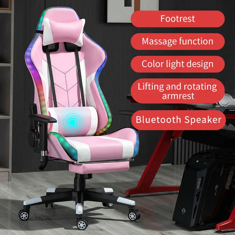 Huihong ODM Massage Blue Gaming Chair Led RGB Gamer Racing Computer Game Chairs Gamingchair With Blue Tooth Speaker