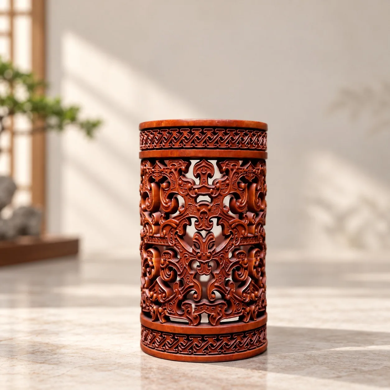 Fine Openwork Carved Wood Pen Holder Chinese Traditional Vintage Home Office Desk Organizer Tabletop Decor Gift for Writers