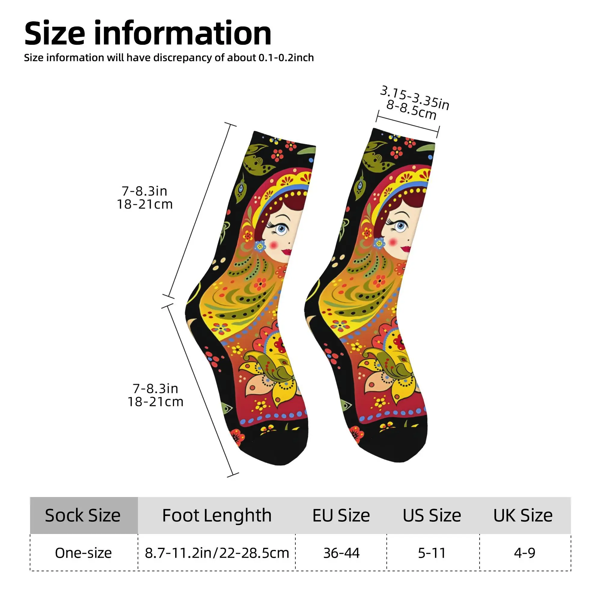 Funny Sock for Men Russian Doll Matryoshka Hip Hop Harajuku  Happy Quality Pattern Printed Crew Sock Novelty Gift