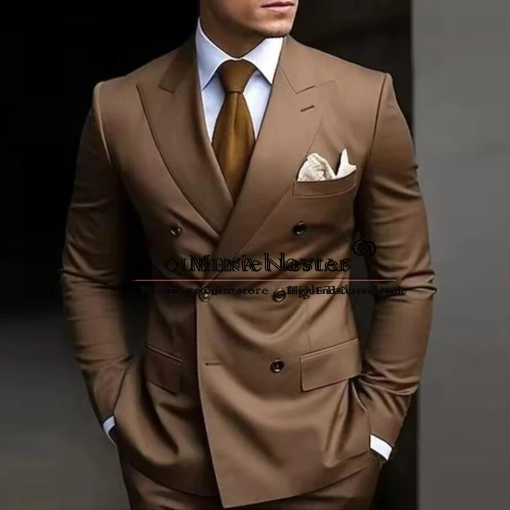 

Classic Business Suit Men Double Breasted Solid Blazer Customized 2-Piece Sets Groom Wear Wedding Tuxedo Skinny costumes homme