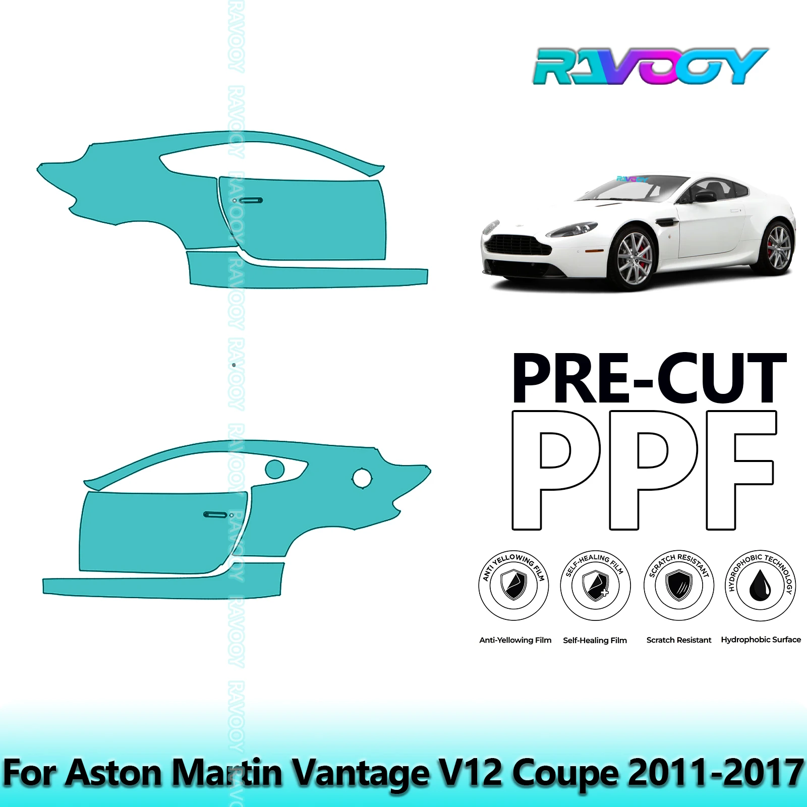 

For Aston Martin Vantage V12 Coupe 2011-2017 8.5mil Clear Matte Pre-Cut PPF Door & A/B Pillar Kit TPU Paint Protection Film Set