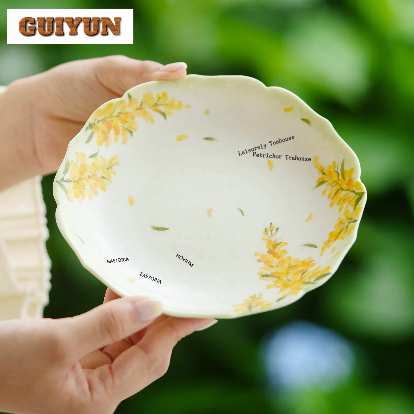 HOYIHM Hand-painted Yellow Flowers Pot Bearing Holder Teaware Dessert Serving Trays Dry Brew Table Tea Tray Coasters Drinkware