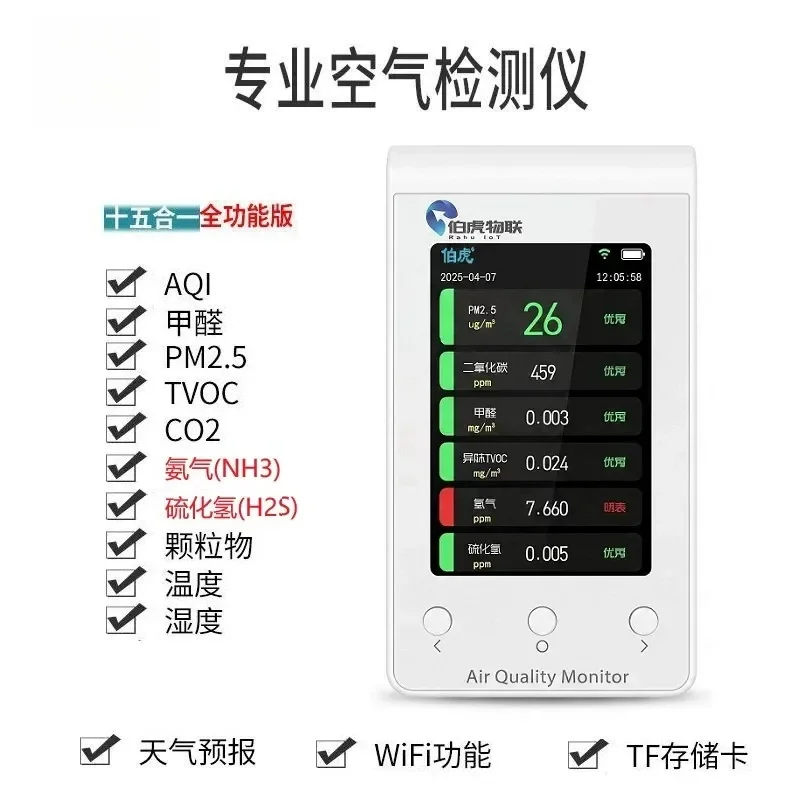 for BH13-NH3 Professional Ammonia Hydrogen Sulfide Detector PM2.5 Formaldehyde CO2 Temperature Humidity TVOC Electrochemical