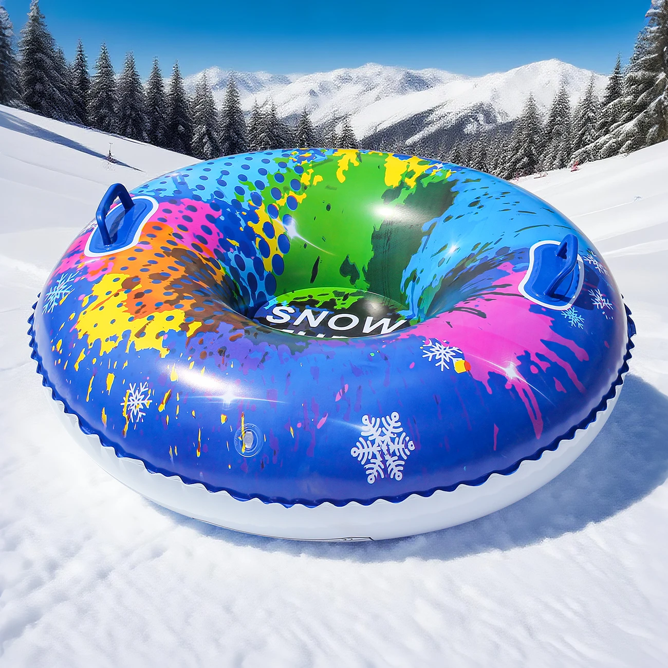 1PC Inflatable Snow Sled - Heavy Duty Snow Toboggan with Sturdy Handles for Kids, Teens & Adults