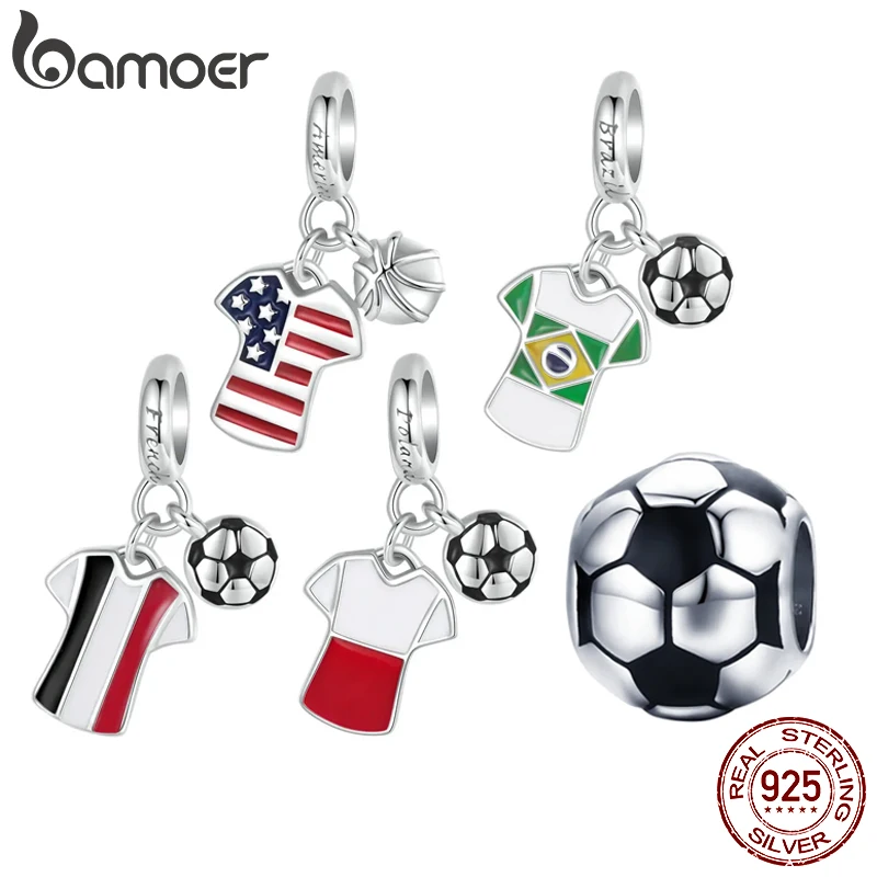 

BAMOER 2024 925 Sterling Silver Football Love Sport Charm Beads fit Women Bracelet & Necklaces Jewelry Soccer Beads SCC2859