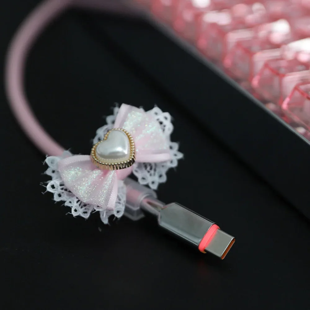 

DIY Ornaments Keyboard Cable Creative Keyboard Navigation Cable Liquid Soft Silicone New Customized Data Cable RGB Luminous Pink