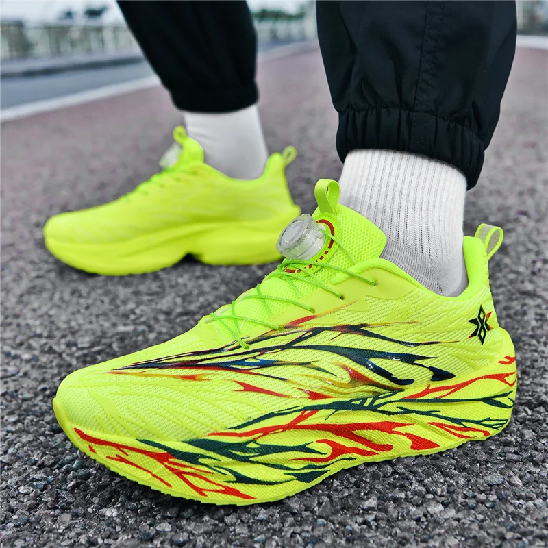 أحذية رياضية خضراء للجري للرجال بتصميم بإبزيم دوار أحذية ركض من الكربون للنساء أحذية رياضية رجالية خفيفة الوزن قابلة للتنفس #4
