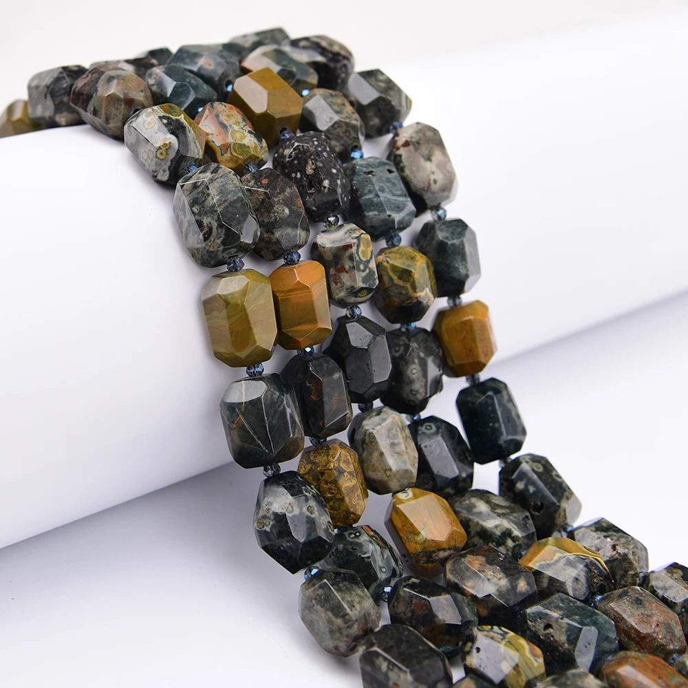 APDGG Big 15x20mm Natural Mix Green Ocean Jasper Agate Faceted Nugget Loose Pendant Beads 15.5'' Strand Jewelry DIY