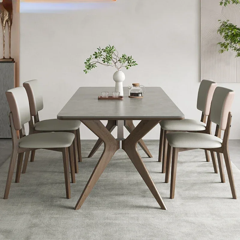 Nordic solid wood rock board dining table and chair, modern and simple household white wax wood matte