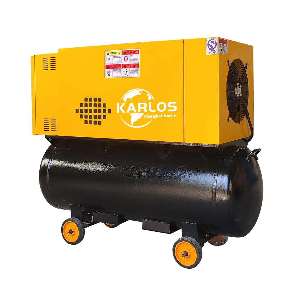 Silent Three Phase Variable Frequency Driven Screw Air Compressor With 2-in-1 Portable  Type with air tank Ce Certification