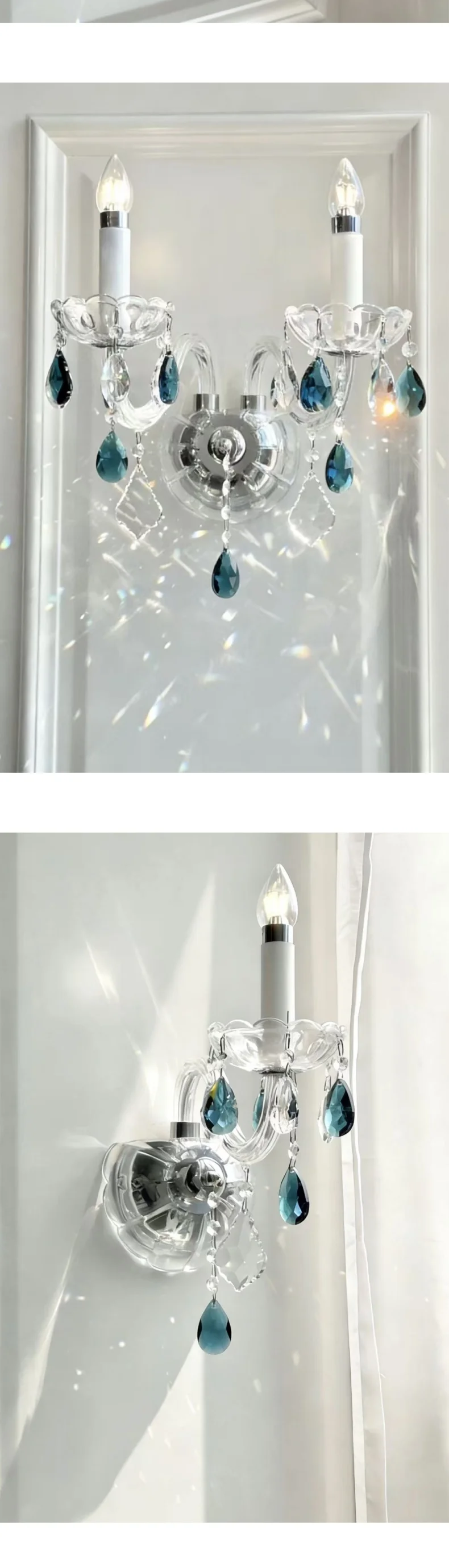 European Blue Pink Green Crystal Wall Lamp French Romantic