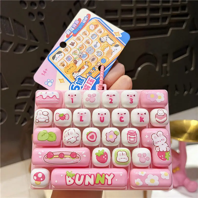 26Grid Keycap Clicker Keychain Anti Stress Fidget Keyboard Key Chains Decompression Button Cartoon Hand Relax Keyring 26구 키캡 키링