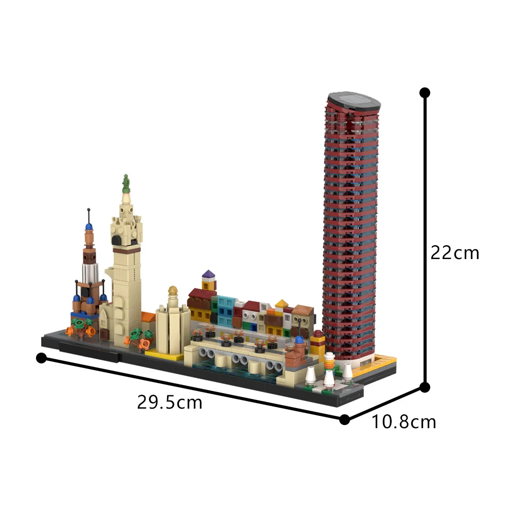 Gobricks moc sete skyline blocos de construção modelo sevilha pais famosos arquitetura diy tijolos montar brinquedos crianças presentes