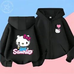 Autumn Hello Kitty Casual Funny Children Tracksuit Cute Kuromi Kids zipper Hoodies Long Pant  2Pcs  Sport Baby Girls Clothes