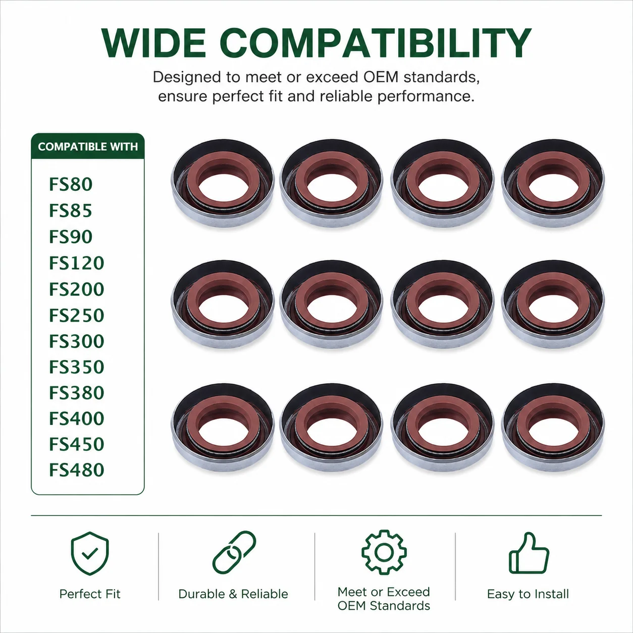 12pcs Oil Seal Kit For Stihl FS80 FS85 FS90 FS120 FS200 FS250 String Trimmer Brushcutter Parts, Replaces OEM 96400031195