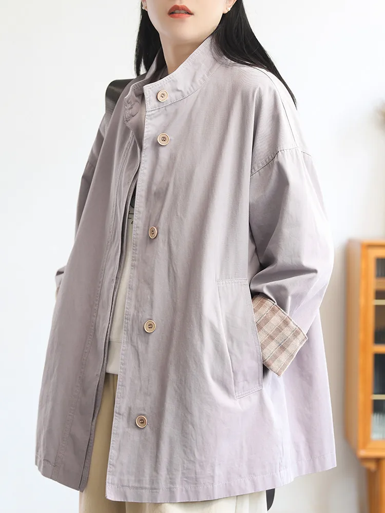Spring and Autumn New Women's Windproof Coat Oversized Splicing Stand Up Collar Windproof Coat