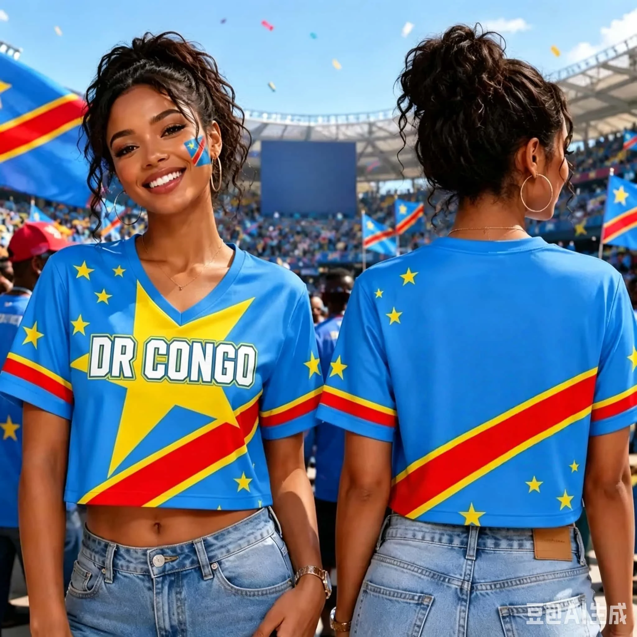 Democratic Republic of Congo Short Waist Shirt Style Support Short T-shirt, Fans Grasp American Spicy Girl Style