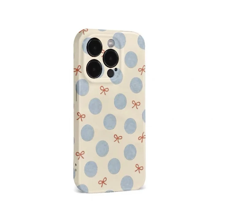 Ins Blue Polka Dot Bow Yellow Phone Case for IPHONE 17 Air 16E 15 PROMAX 14 Plus 13 12 MINI 11 PRO 16Plus XR Acrylic Phone Cover