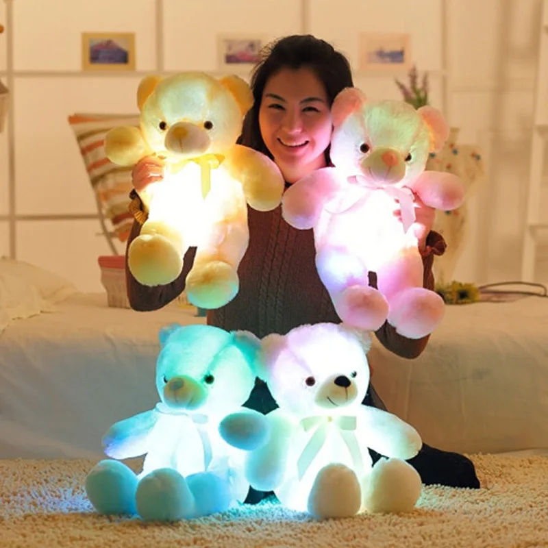 30-50cmLuminous Creative Light Up LED Teddy Bear Stuffed Animals Plush Toy Pink Glowing Teddy Bear Christmas Gift for Kids