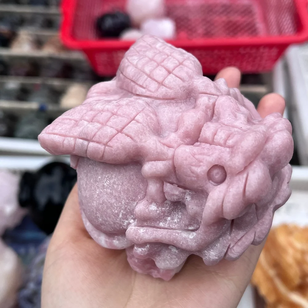 1PCS Natural Pink Opal Flying Pixiu Dragon Turtle Carving Polished Reiki Healing Feng Shui Energy Room Decor Gift