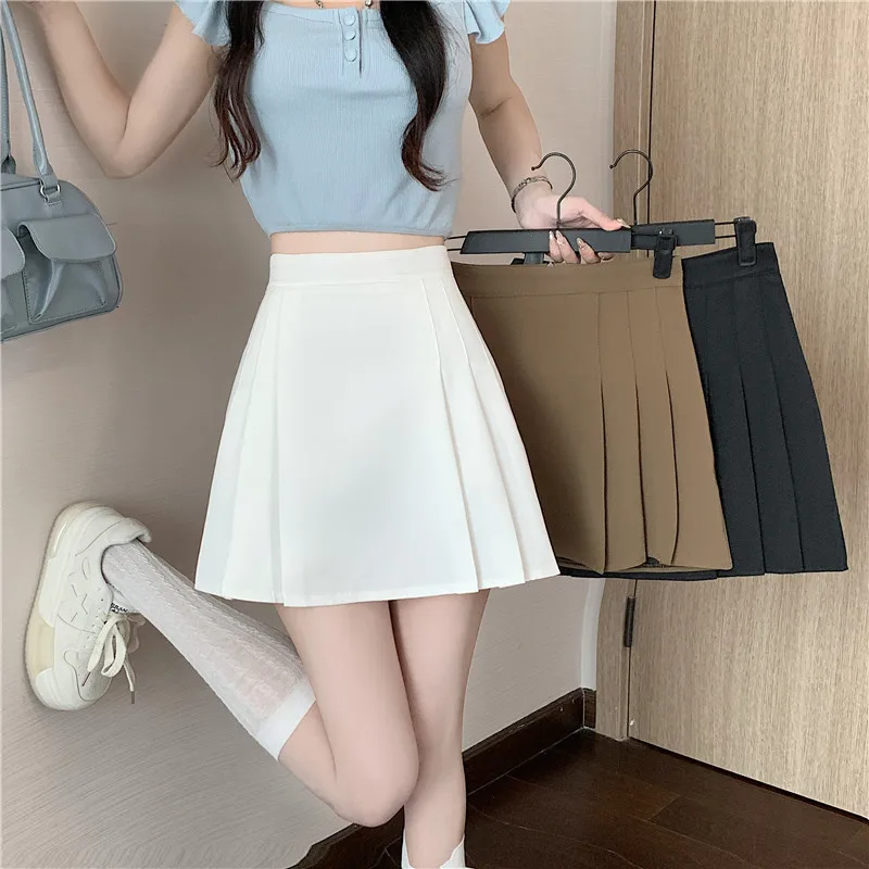 

Korean Fashion Pleated Short Skirt for Women Y2k Clothing Summer High-waisted Slim A-line Black Basics Mini Skirts