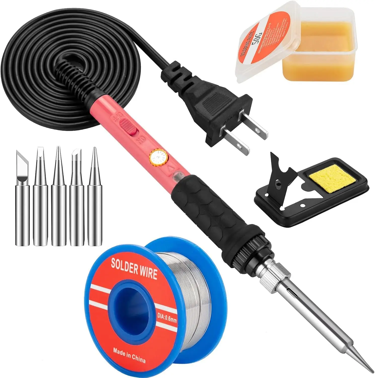 

60W Soldering Iron Kit with 5 Interchangeable Tips, Adjustable Temperature, Fast Heating for Electronic Repair, 110V