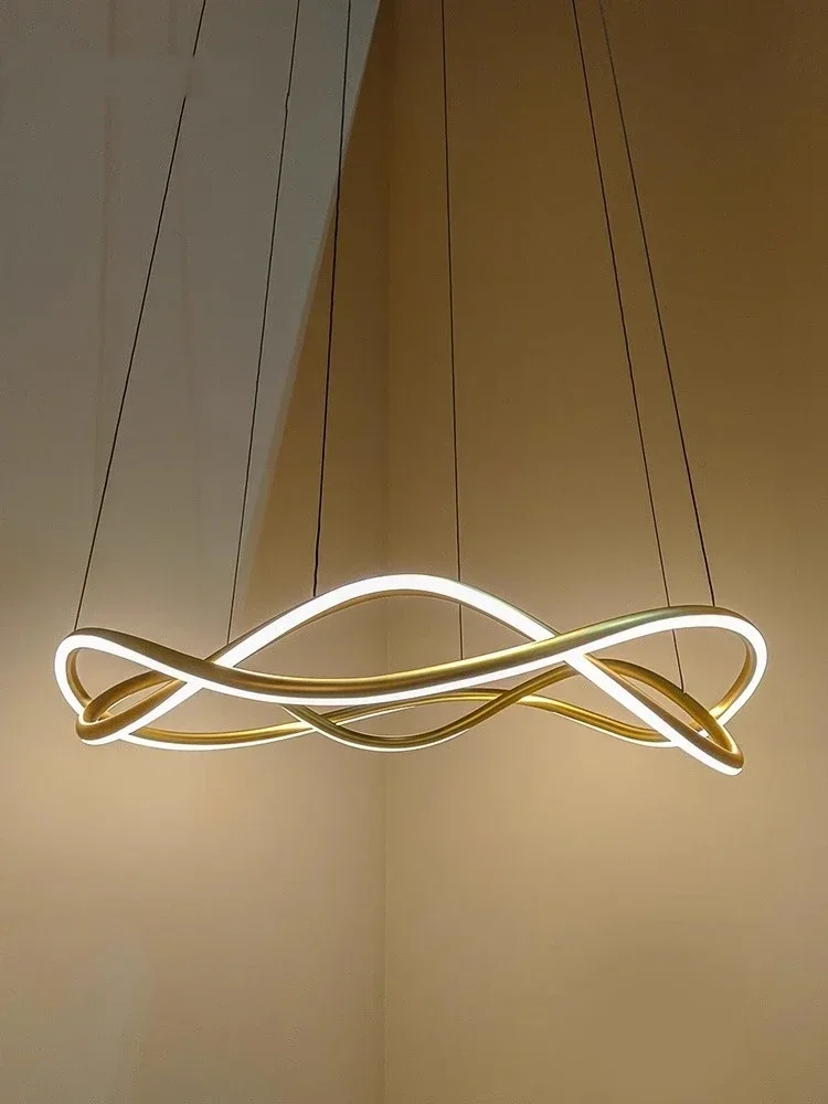 UK Designer LUUM 3D Curve Chandelier for Postmodern Restaurant Living Dining Room Line Circle Art LED Pendant Light Fixtures