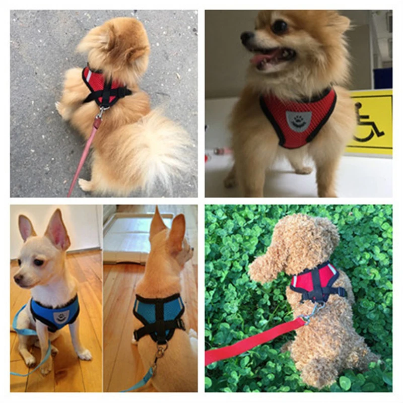 8 Colors Dogs Harness Collar Cat Dog Adjustable Vest Walking Lead Leash Soft Breathable Polyester Mesh Harness Pet Dog Supplies