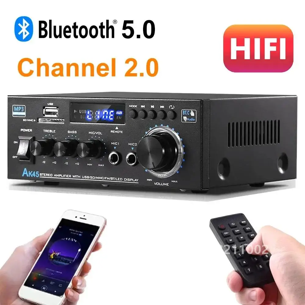 AK45/AK35 Power Amplifier HiFi Stereo Amplifier Channel 2.0 Max Power 90Wx2 Bluetooth AMP for Home Theater Car Amp De Audio