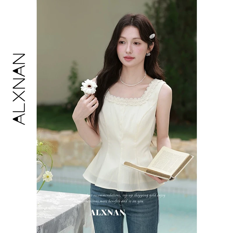

ALXNAN Women's Tank Top Summer Lace Embroidered Square Neck Tanks 2026 Fashion Casual Elegant Sleeveless Tops Ladies L65589